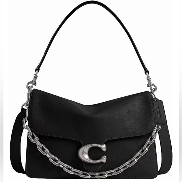 LIMITED EDITION NEW COACH CHAIN TABBY 30 SHOULDER BAG BLACK SILVER HARDWARE - Picture 1 of 15